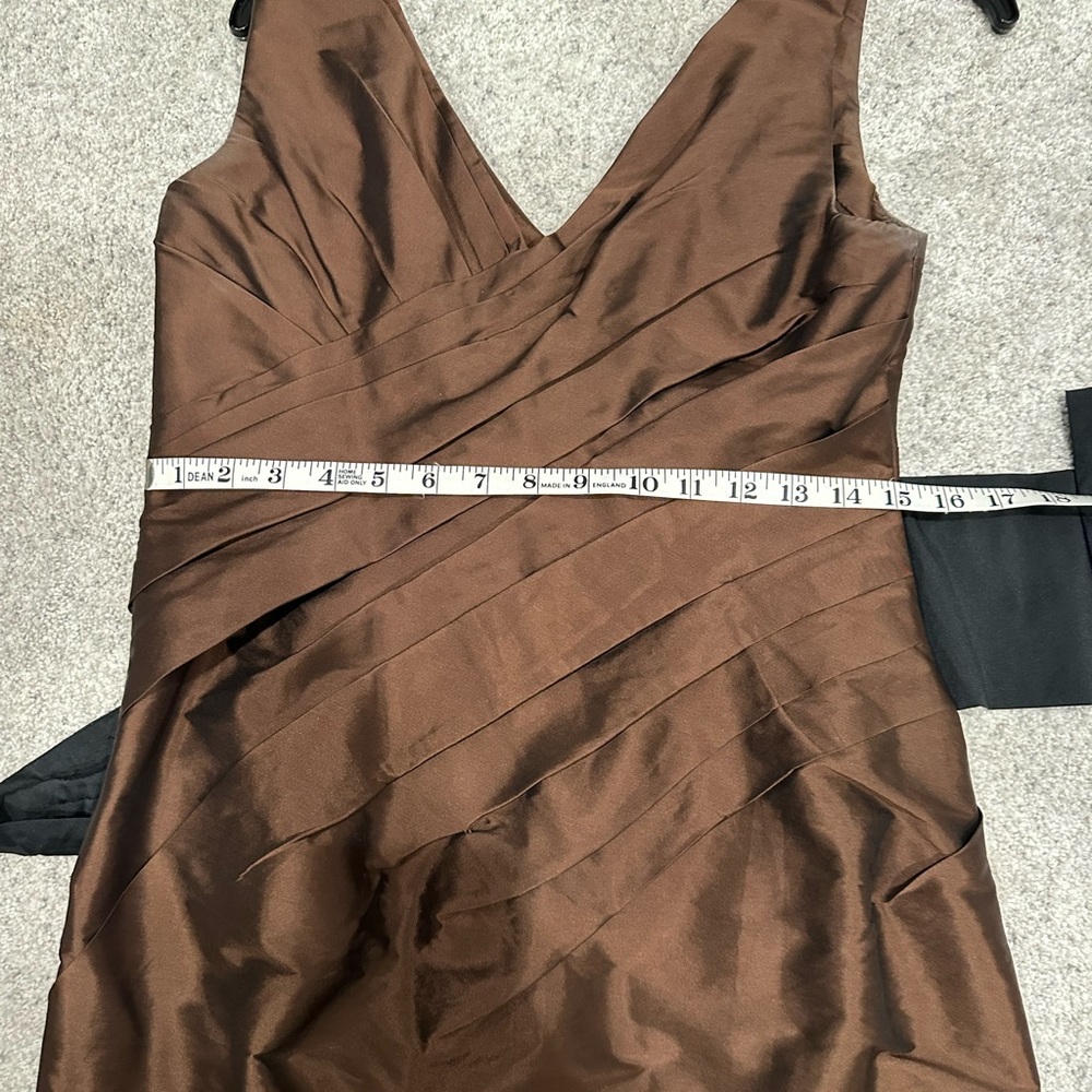 Monique Lhullier V neck brown w/black sash dress - Picture 7 of 9